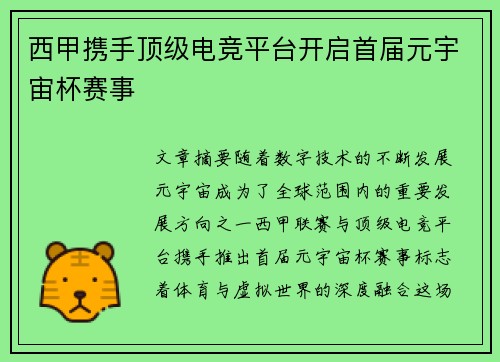 西甲携手顶级电竞平台开启首届元宇宙杯赛事 西甲携手顶级电竞平台开启首届元宇宙杯赛事